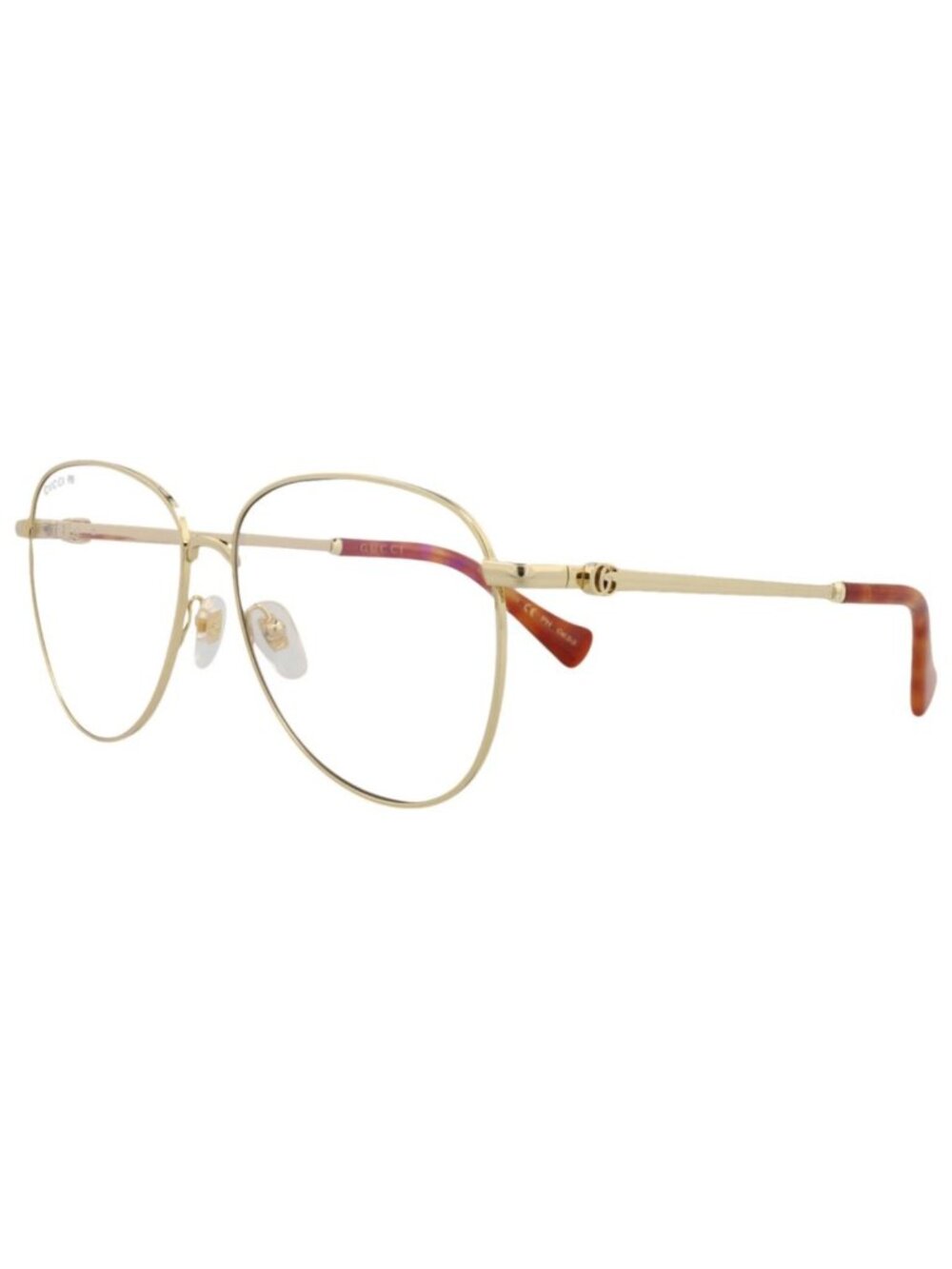 New Gucci Women's Sunglasses Aviator Metal Frame Gold Gold Transparent